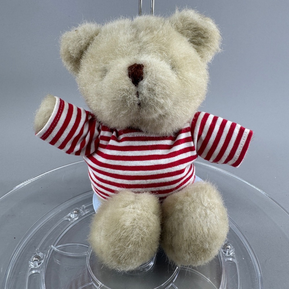 Russ Berrie Vintage 1980s Frizz Teddy Bear Plush Red White Striped Shirt Sitting